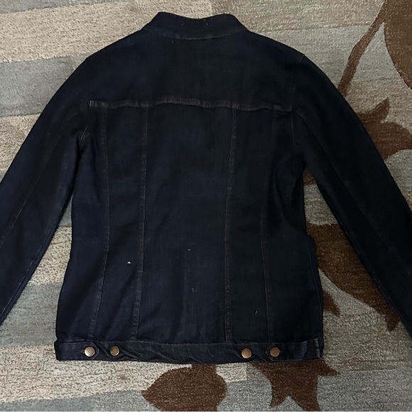 Eileen Fisher Banded Collar Denim Jacket Brass Buttons Pockets at Chest & Hips - Picture 7 of 8